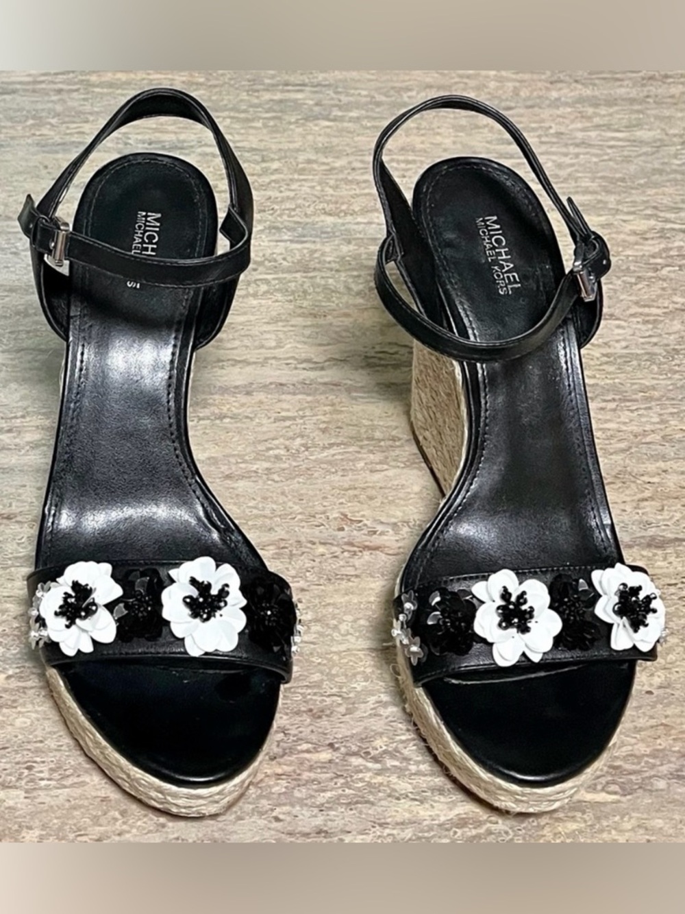 Michael Kors open toe espadrille wedge strapped sandals